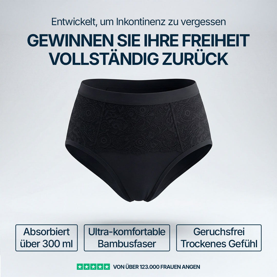 3er-Set Ultra-absorbierende schwarze Inkontinenz-Slips – Detailansicht, saugfähig und diskret bei Blasenschwäche – Orykas