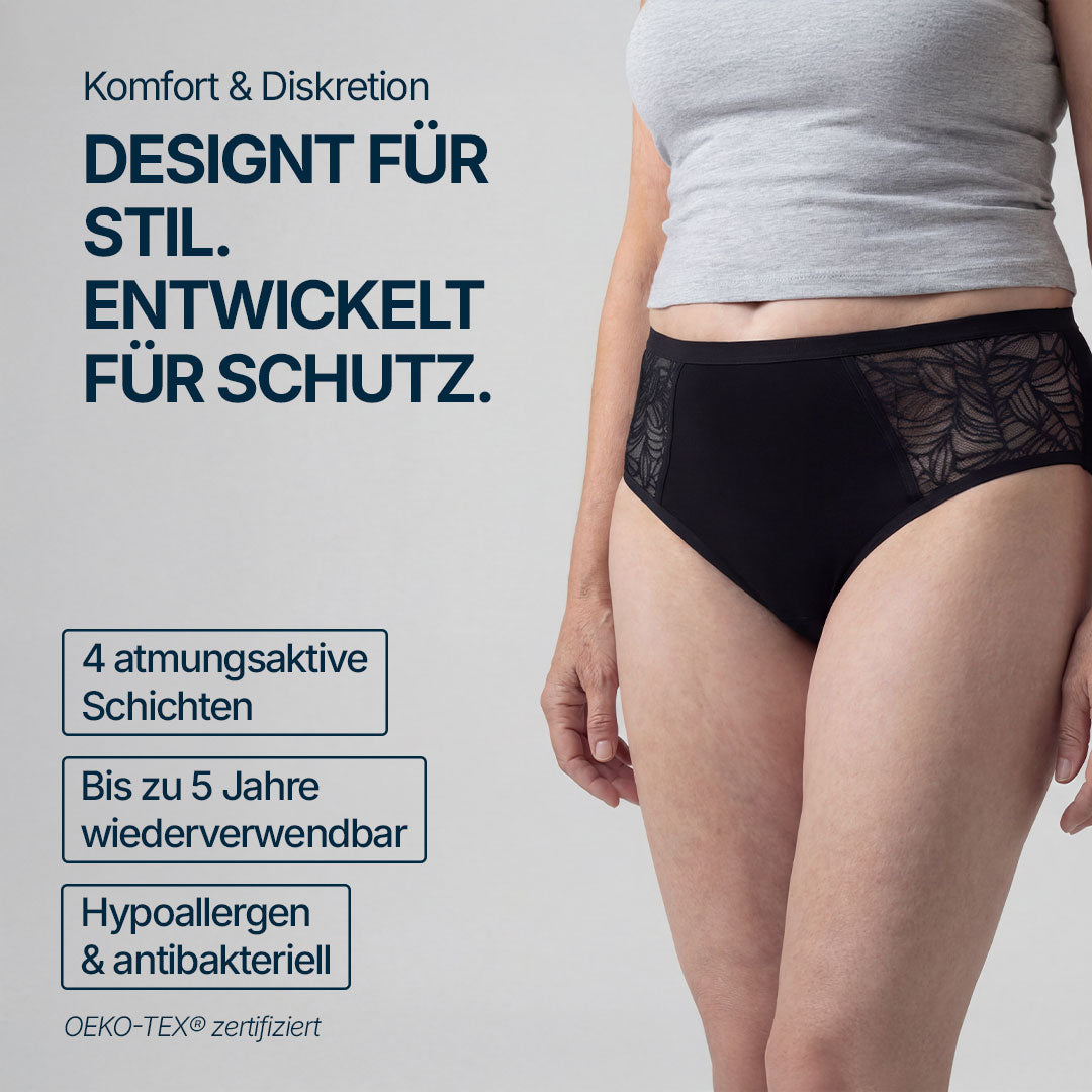 3er-Set Inkontinenz-Slips mit seitlicher Spitze – 7-Lagen-Bambus-Technologie für Inkontinenz – Orykas Deutschland