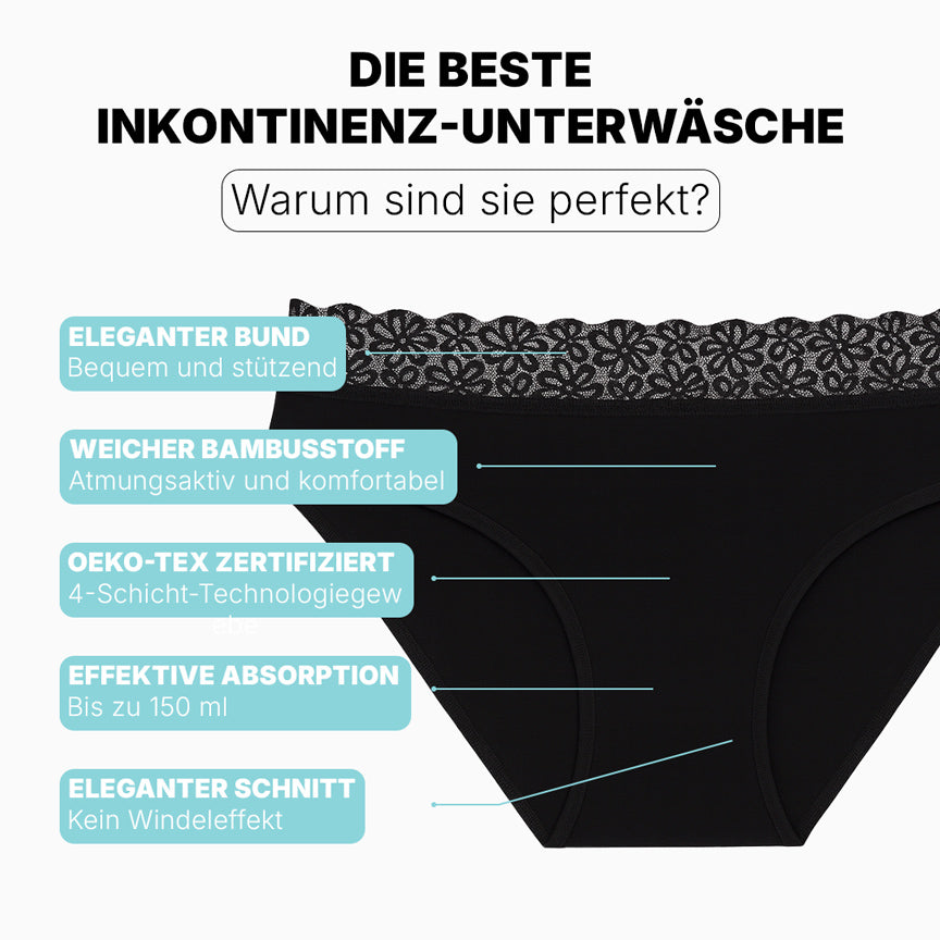 Saugfähige Inkontinenz-Unterhosen aus Spitze