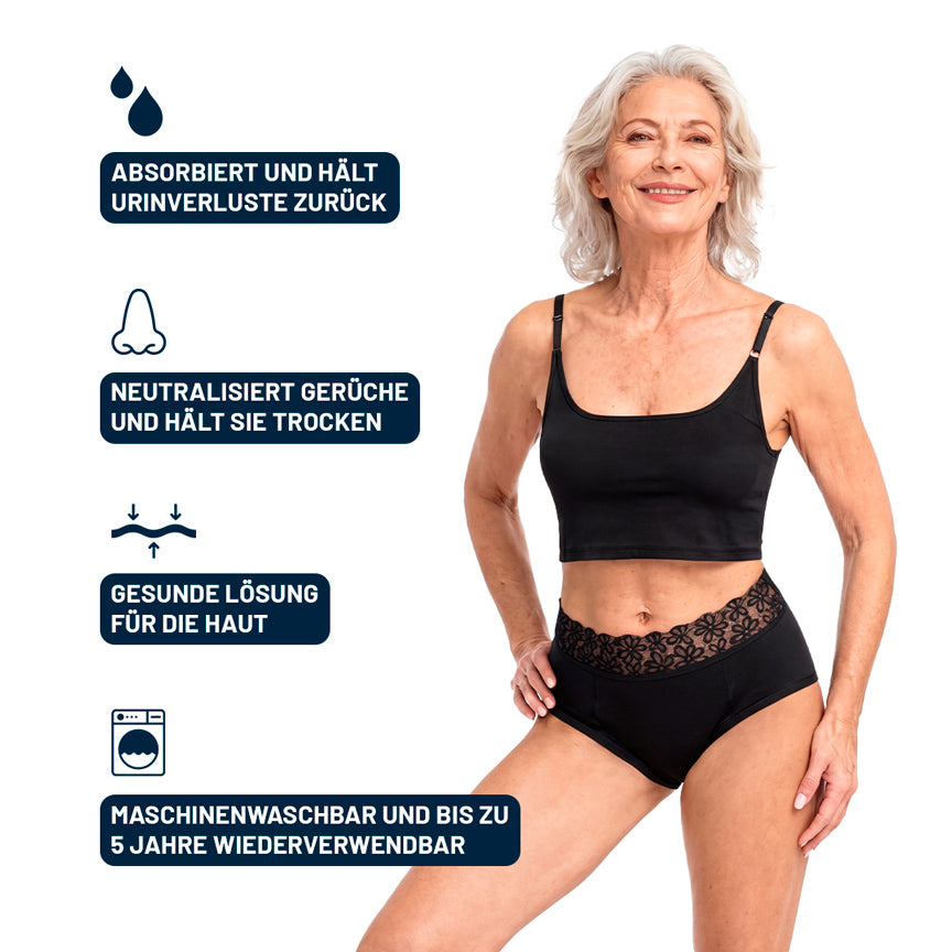 Saugfähige Inkontinenz-Unterhosen aus Spitze