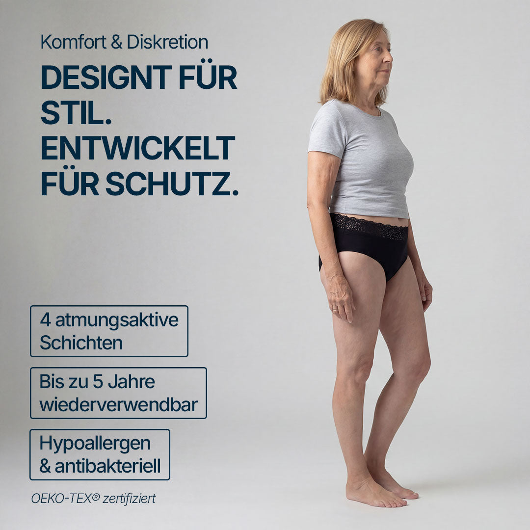 Waschbarer Inkontinenz-Slip für Damen Mit Spitzenbund