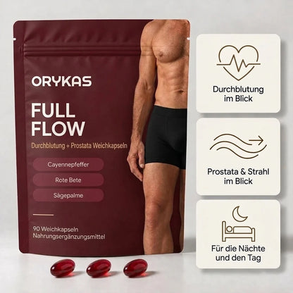 Orykas Full Flow für Herren, Weichkapseln Durchblutung + Prostata, 90 Weichkapseln